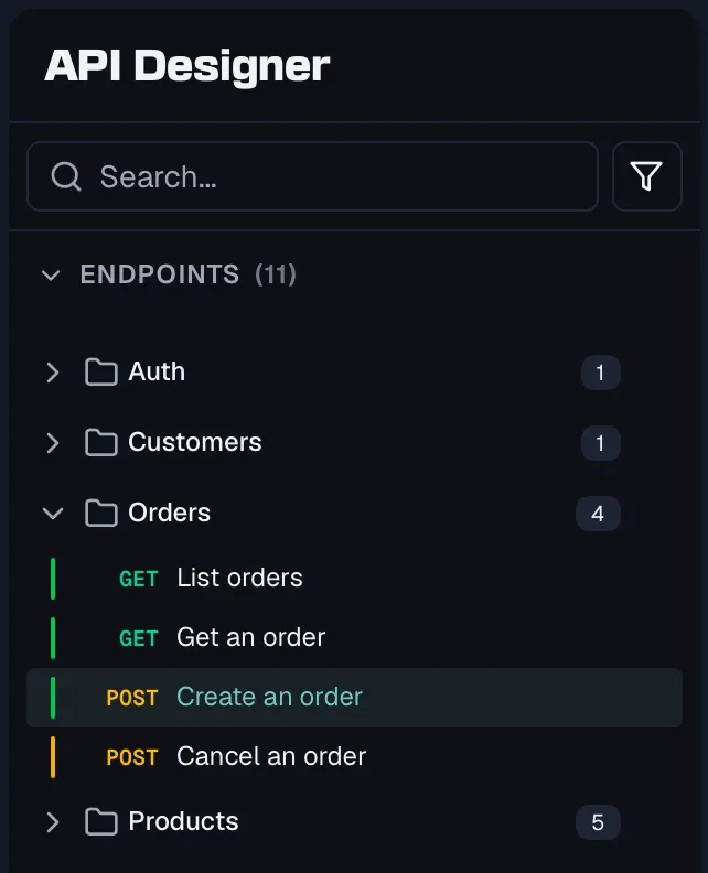 Endpoints organized into a folder tree