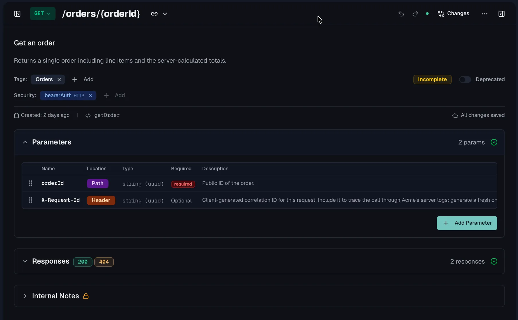 Parameters with path and header locations