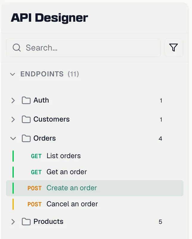 Endpoints organized into a folder tree
