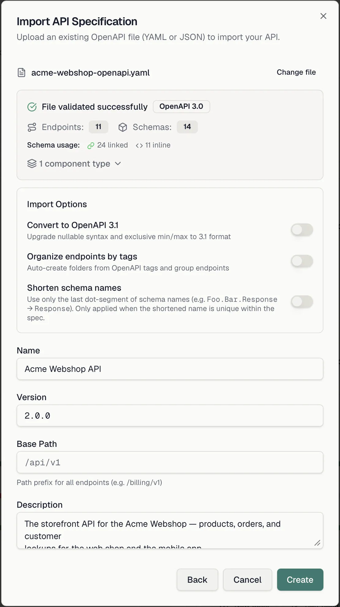 Importing an OpenAPI specification