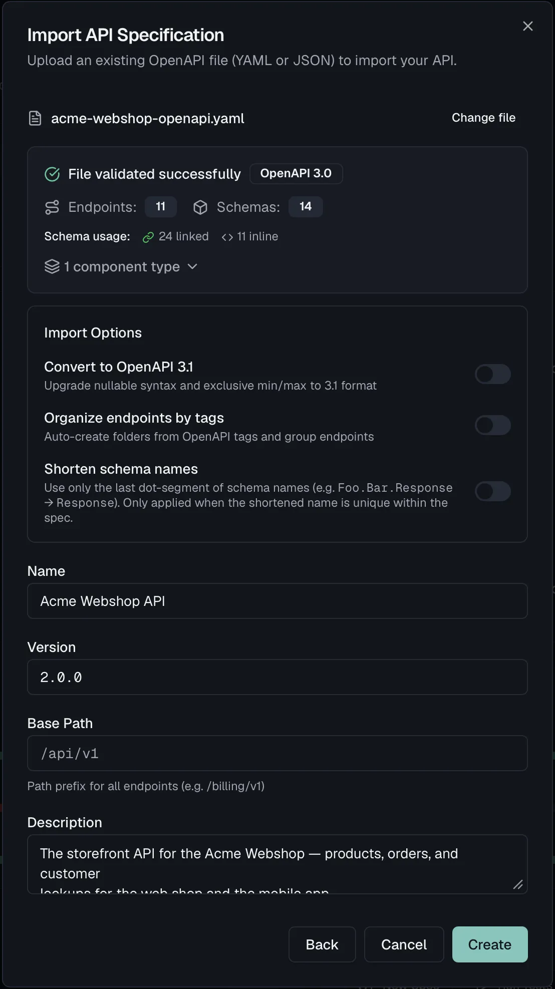 Importing an OpenAPI specification