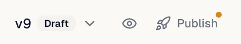 The documentation header Publish button next to the version switcher, with the unpublished-changes dot