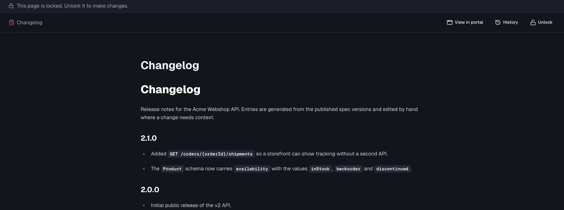 A locked page with its banner and the Unlock button in the header